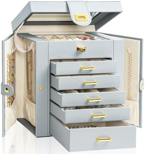 AKOZLIN 6-Tier Jewelry Box Organizer 5 Drawers Storage Grey Regular by AKOZLIN