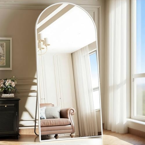 Prywot Arched Full Length Mirror, 76"x34" Free Standing Floor Mirror, White - Image 6