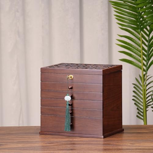 Wooden Jewelry Box7-Layer Lock, Large Vintage Organizer Gift Walnut - Image 2