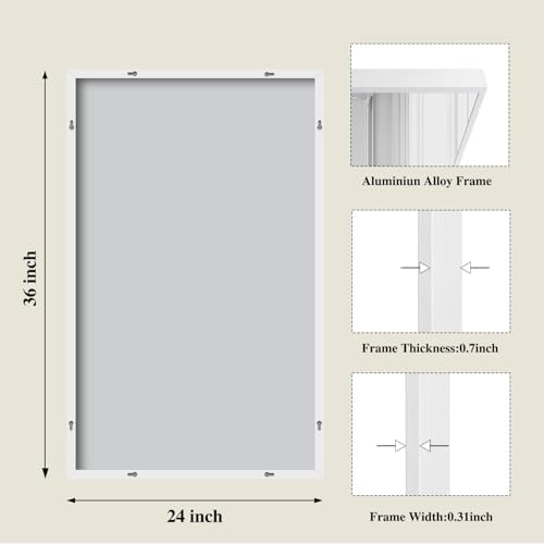 Koonmi White Rectangle Wall Mirror, 24x36 Inch Bathroom Mirror, Aluminum Frame Vanity Mirror for Entryway, Living Room, Bedroom Bathroom, Hangs Horizontally or Vertically - Image 2