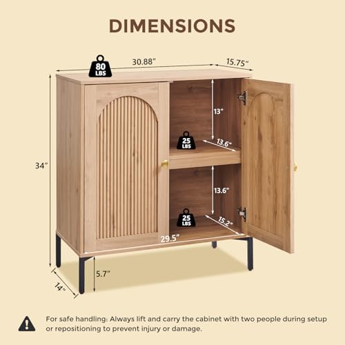 IFGET 34" Tall Modern Arched Sideboard Buffet Cabinet with Storage, Natural - Image 2