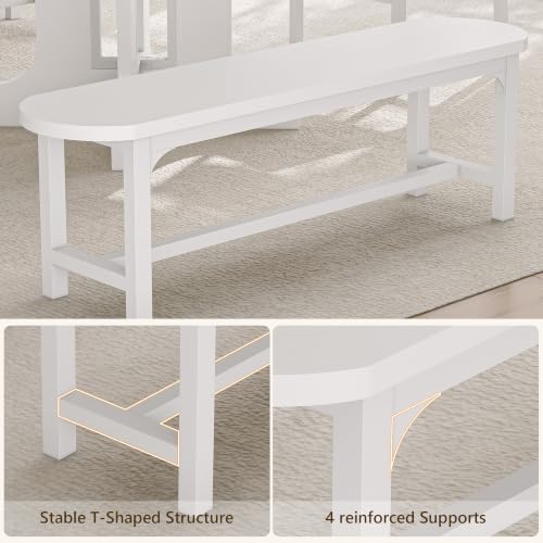 Einhomn 59" Extendable Round Dining Table Set for 4-6, 5-Piece Kitchen & Dining Room Table with 2 Chairs & 2 Benches, Wood Oval Dinner Table with Heavy Duty Pedestal Base, for Small Spaces, White - Image 5