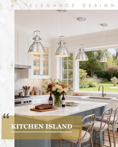2-Pack 8" Brushed Nickel Pendant Light Kitchen Island, Metal Shade - Image 6