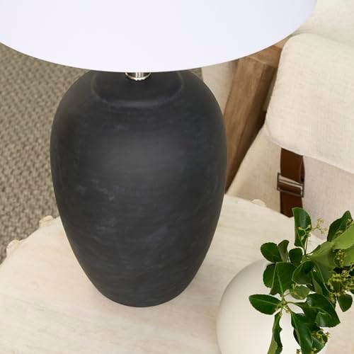 Nourison Home 23" Black Vintage Distressed Ceramic Pot Table Lamp for Bedroom, Living Room, End Table, with White Tapered Drum Shade - Image 6