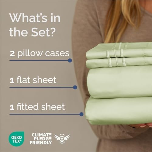 King Size 4 Piece Sheet Set - Comfy Breathable & Cooling - Light Sage Green - Image 2