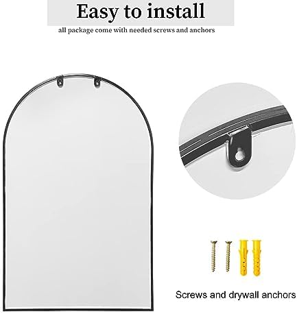 Dewfig Arched Window Wall Mirror, 42"x24" Windowpane Mirror, Black - Image 4