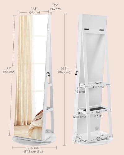 SONGMICS 6 LEDs Mirror Jewelry Cabinet Organizer, 360° Swivel, Lockable - Image 6