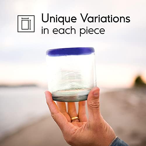 Cobalt Blue Rim 8 oz DOF Rock Glasses (set of 6), Recycled Glass, Lead-free, Toxin-Free (DOF Rocks) - Image 5