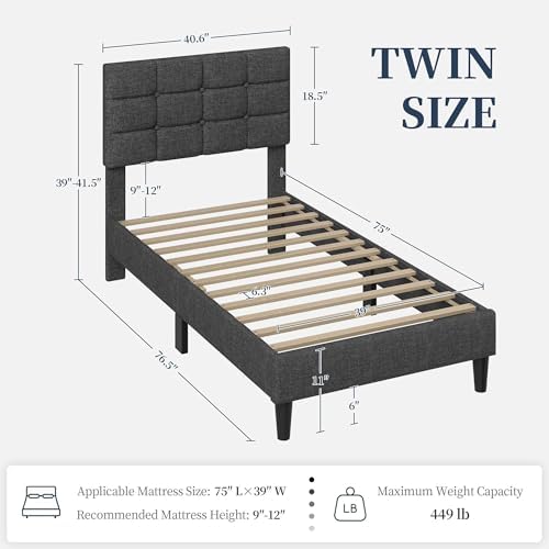 Yaheetech Twin Size Upholstered Tufted Bed Frame with Headboard - Image 2