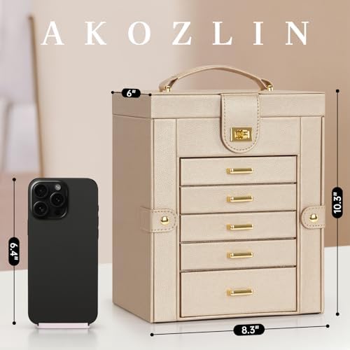 AKOZLIN 6-Tier Jewelry Box Organizer 5 Drawers Storage Champagne Regular - Image 5