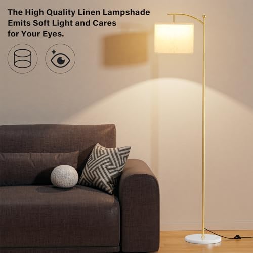 Ambimall 60" Floor Lamp for Living Room with 3 Color Temperatures, Gold Standing Lamp with White Marble Base, Modern Tall Lamp for Bedroom Office, 9W LED Bulb Included - Image 6