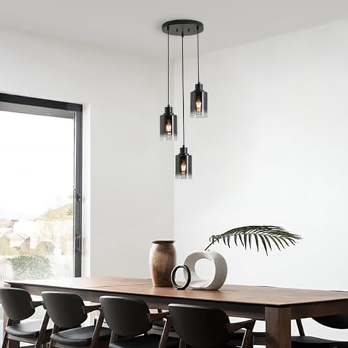 3-Light Black Pendant Lighting, Adjustable Modern Pendant Lights for Kitchen Island, Industrial Cluster Hanging Lights for Dining Table Hallway Bedroom Living Room - Image 2