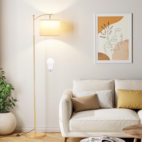 Ambimall 60" Floor Lamp with 3 Color Temperatures, Adjustable Beige Shade, Gold Pole - Tall Lamp for Living Room, Bedroom, Office, Classroom, Dorm - 9W Bulb Included by Ambimall