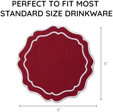 Linen Coasters for Drinks, Set of 6, 6 inch, Red - Image 3