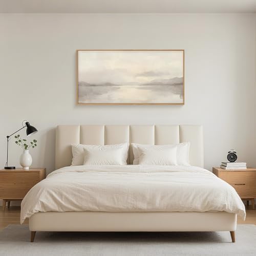 LHIUEM Large Abstract Neutral Beige Pastel Framed Canvas Wall Art,Modern Watercolor Lakes Wall Decor,Nature Mountain Minimalist Artwork for Living Room,Bedroom,Dining Room,Office-20 x40 x1 - Image 5