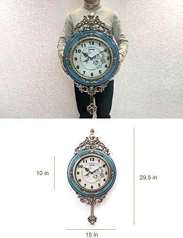 SHISEDECO 29.5" Large Vintage Antique Grandfather Pendulum Wall Clock, Blue - Image 6