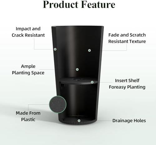 24" Tall Round Planters for Outdoor Plants Fluted Finishes - Black - Image 4