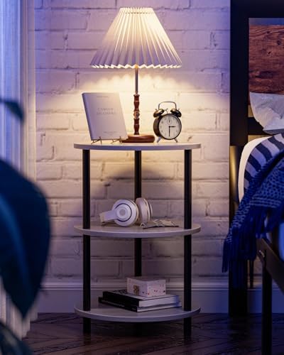 XBurmo Small Round End Table - 3 Tier Design Accent Table, Narrow Side or Bedside Stand, Industrial Vintage Nightstand for Bedroom, Living Room, or Small Spaces, Set of 2, Greige by XBurmo