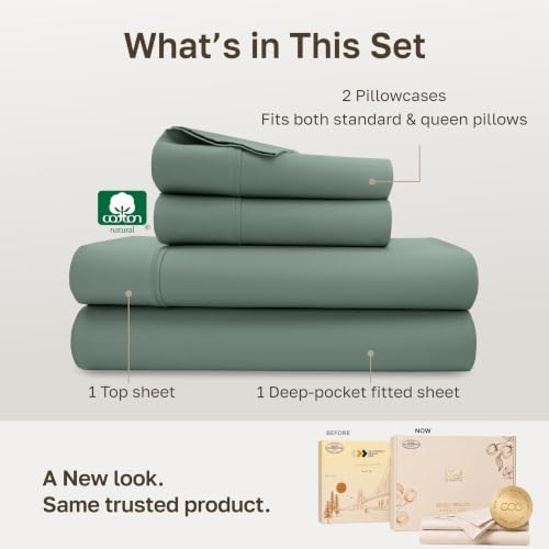 California Design Den 100% Cotton Sateen Queen Size Sheet Set, Green Sage - Image 3
