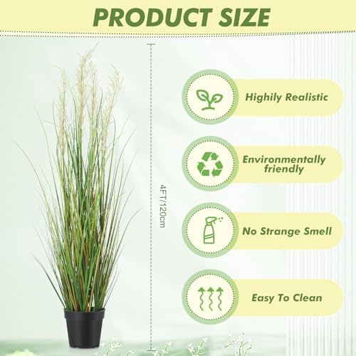 Jexine 8 Pcs 4 ft Tall Artificial Grass Plant Potted Artificial Greenery Floor Plants Faux Pampas Grass Tall in Pot for Housewarming Gift House Garden Bathroom Lobby Outdoor Decoration - Image 3