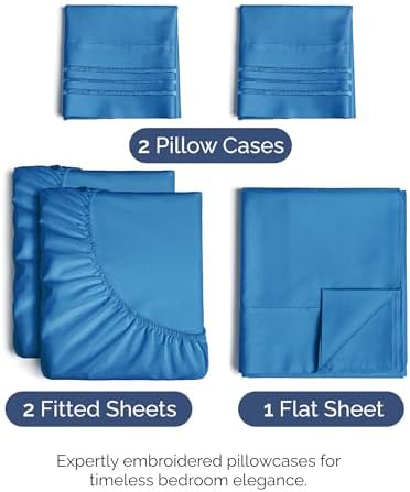 Split King Size 5 Piece Sheet Set - Comfy Breathable & Cooling - Royal Blue - Image 2