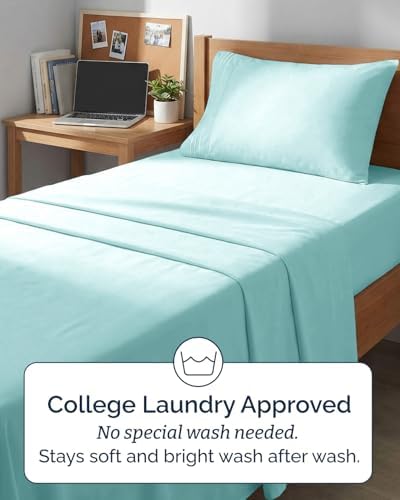 Twin XL 3 Piece Sheet Set - College Dorm Room Essentials - Spa Blue - Image 6