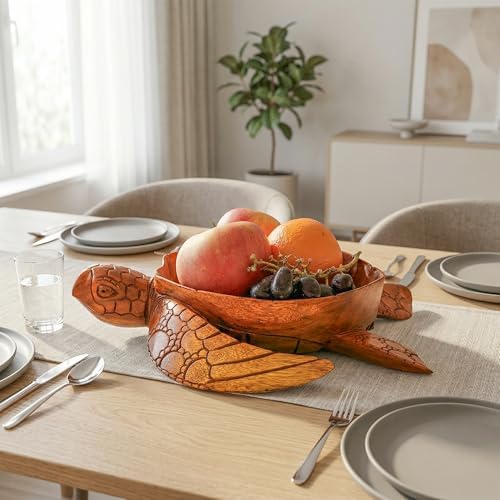 Wooden Hand Carved Turtle Bowl – Decorative Fruit Dish, Rustic Coastal Ocean-Inspired Tabletop Centerpiece, Handmade Animal Shaped Wood Serving Tray, Artisan Beach House Decor Accent Turtle Bowls - Image 2