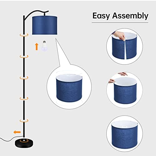 BoostArea Floor Lamp for Living Room,LED Arched Floor Lamp,Tall Modern Standing Lamp with Blue Linen Shade,E26 Socket, Footswitch,Montage Mid Century Floor Lamp for Bedrooms,Corner,Office - Image 7