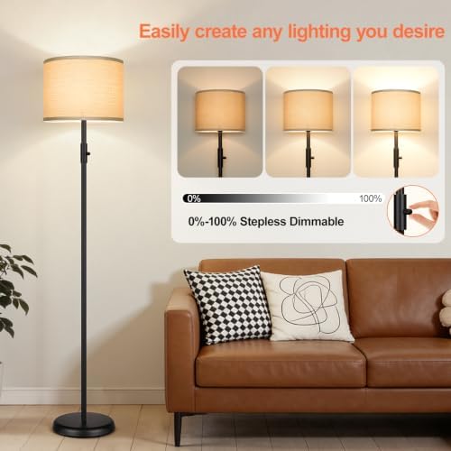 Floor Lamp Simple Design with Shade, Small Tall Lamps for Living Room Bedroom Office Dining Room Kitchen-Black - Image 3