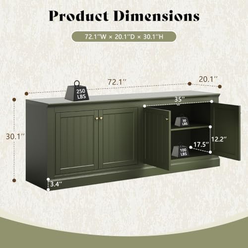 AMERLIFE 72" Modern Sideboard Buffet Cabinet with Vertical Grooved Doors - Image 2