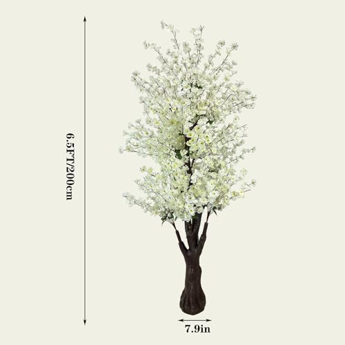 Cherry Blossom Tree 6.5Ft,Faux Peach Blossom Tree White Artificial Cherry Blossom Tree for Wedding Office Home Living Room House Outdoor Indoor Decor White - Image 3