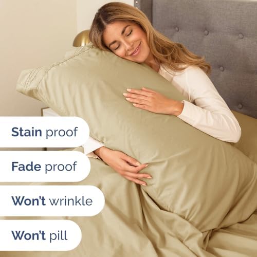 Split King Size 5 Piece Sheet Set - Breathable & Cooling Sheets - Beige - Image 5