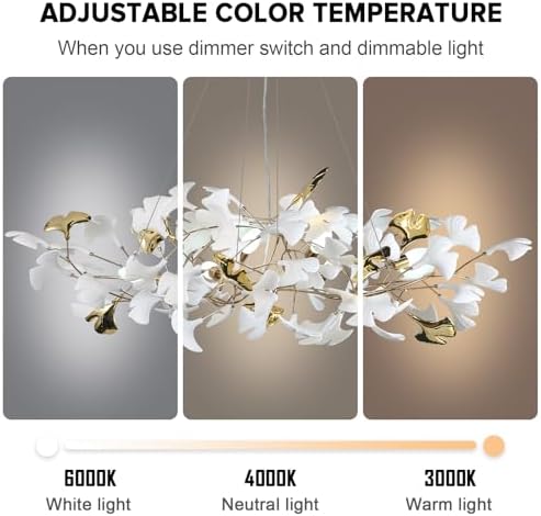 Branch Chandelier Modern Gold Ceramic Ginkgo Leaf Chandeliers L47 Inch Brass Rectangle Chandelier Large Luxury Hanging Lights Fixture for Living Room Dining Room, 6-Light - Image 5