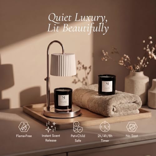 Dimmable Glass Candle Warmer Lamp with Timer - Adjustable Height Candle Lamp Warmer with Timer (8H/4H/2H) - Wax Melter - Ideal Gift, fits Various Size Scented Candles - 02 Bulb - (Brushed Nickel) - Image 4