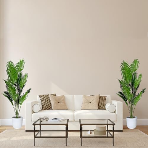 SAJANDAS Set of 2 Artificial Areca Palm Plants in Pots, 50 Inch Fake Tropical Palm Trees with Greenery Leaves and Stems, Faux Dypsis Lutescens Floor Plants for Garden, Store, Office, Home Decoration - Image 6