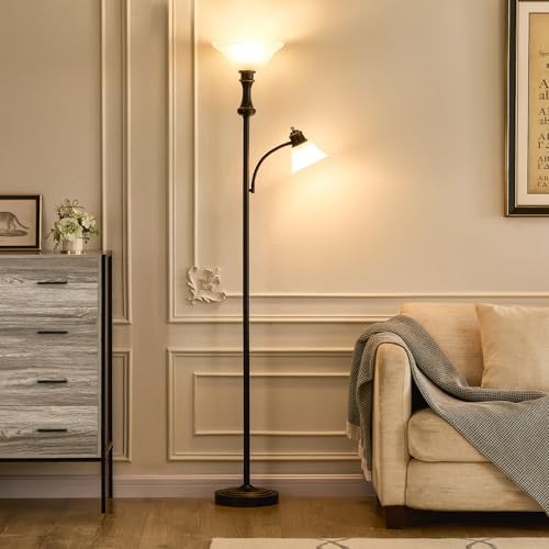 Torchiere Floor Lamp with Adjustable Angle Reading Lamp-Black 71IN - Image 4
