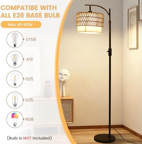 Boho Floor Lamp, Modern Black Standing Lamp with Dimmable LED Light - Image 5
