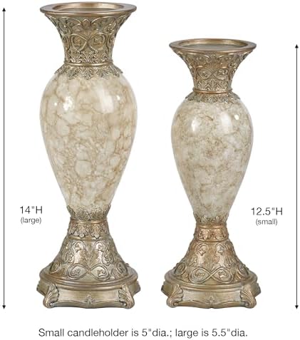 Cambria Faux Marble Candleholders, Ivory/Beige, Set of 2 - Image 3