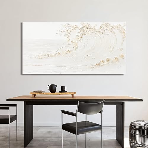 Canvas Wall Art Decor Modern Wall Art Pictures for Living Room Canvas Art Wall Decor Modern White Wall Art Prints Silent Waves Large White Artwork for Walls Bedroom Office Kitchen Wall Decor 24" X 48" - Image 3