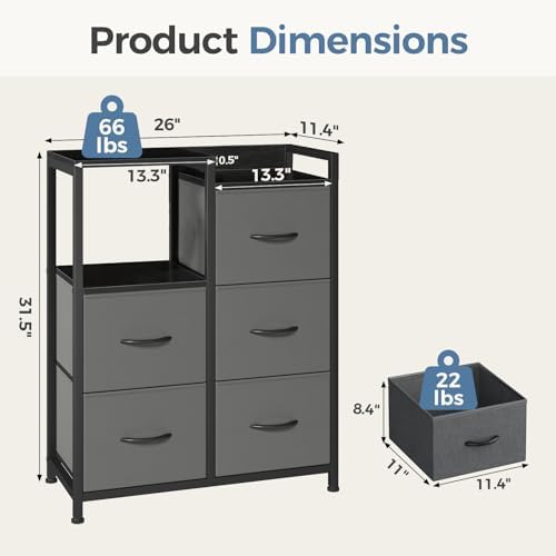DUMOS Dresser for Bedroom, 5 Drawer Small Fabric Closet Dresser - Image 3
