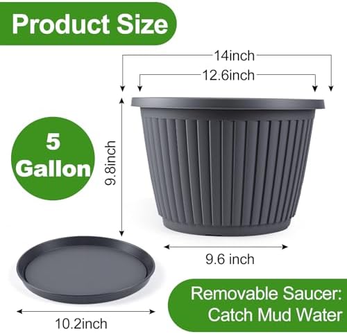 14-inch-Large-Planters-for-Outdoor-Plant，Plastic Indoor Flower Pots with Drainage Holes & Saucer，4 Packs Decorative Garden Pots for Plantfor Home Porch Decor - Image 3