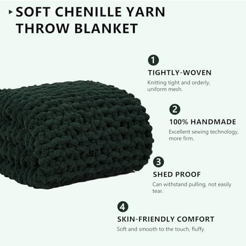 L'AGRATY Chunky Knit Throw Blanket for Couch, 60 x 80 Inches, Olive Green - Image 2