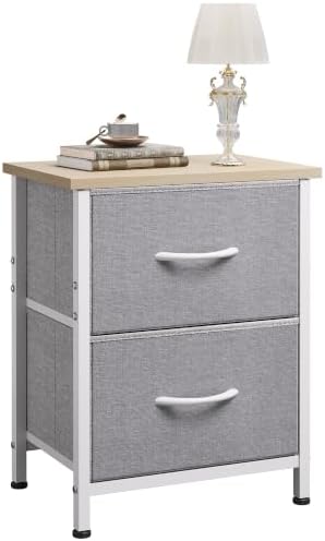 WLIVE Night Stand, Gray Nightstand with 2 Fabric Drawers, Small Dresser for Bedroom, Closet, College Dorm, End Table Side Furniture, Wood Top, Light Grey by WLIVE