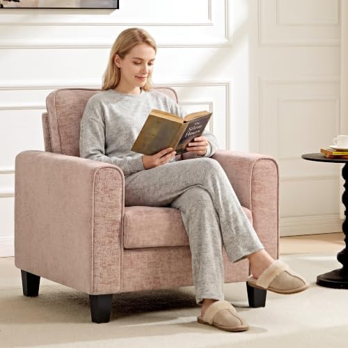 Accent Chairs Set of 2 for Living Room, Mid Century Modern Upholstered Living Room Chair, Chenille Reading Armchair for Apartment, Waiting Room, Office, Pink - Image 7