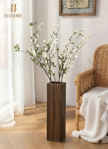 Hanobe 21" Tall Decorative Floor Vase, Natural Wood Grain, Rectangular - Image 2