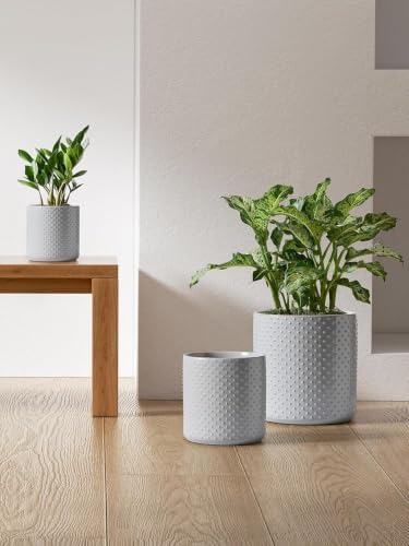 LE TAUCI 10+8+6 Inch Ceramic Pots for Plants, Indoor Planters with Drainage Hole and Plug, Raised Dots Cylinder Flower Pots Set of 3 for Office and Living Room, Glossy, Star Gray - Image 3