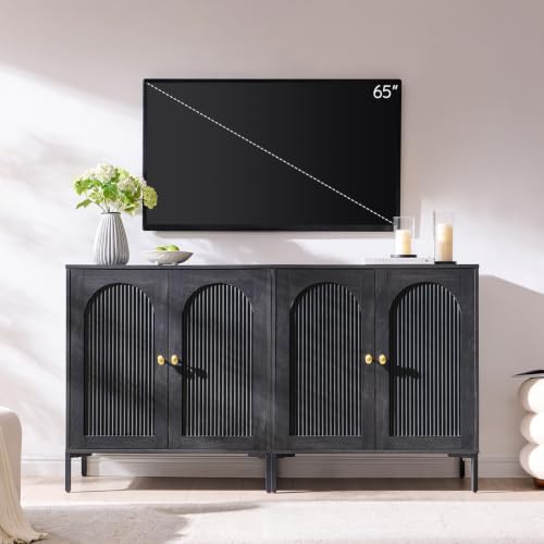 IFBUY 61.75" W Mid Century Modern TV Stands for Living Room, Dark Grey by IFBUYFarmhouseFurniture