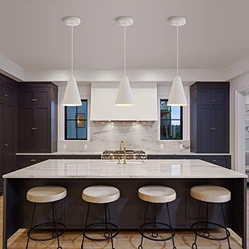 Dijiahua White Pendant Lights Kitchen Island,Dining Room Light Fixtures Over Table 3 Pack with Cone Metal Shade, Modern Farmhouse Mini Chandeliers,Adjustable Cord Hanging Lighting for Bar,Sink - Image 3