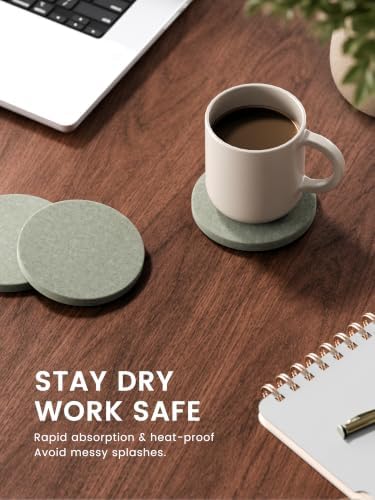 Fluxynara Felt Coasters with Holder, Set of 8 for Drinks, Sage - Image 4