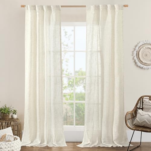 LAMIT 84 Inch Length Natural Semi Sheer Linen Curtains 2 Panels for Bedroom by LAMIT